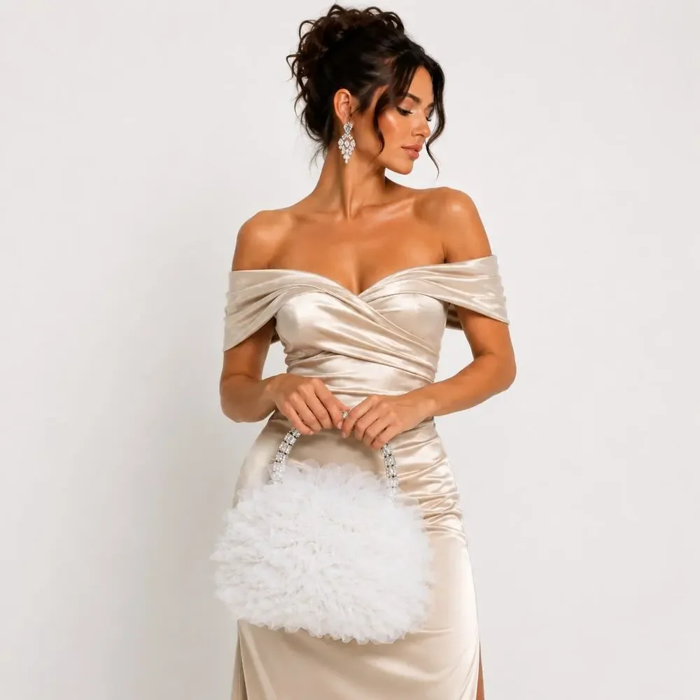 Badgley Mischka Womens Evening Bag White Tulle Rhinestone Bridal Formal Wedding